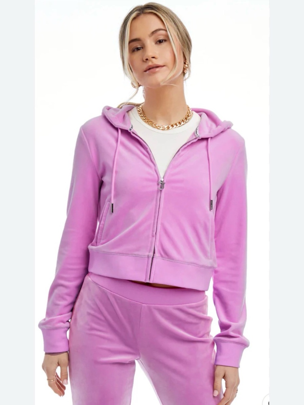 Juicy Couture OG LOLLIPOP Pink Velour Zip Hoodie Rhinestone Bling Y2K Size L